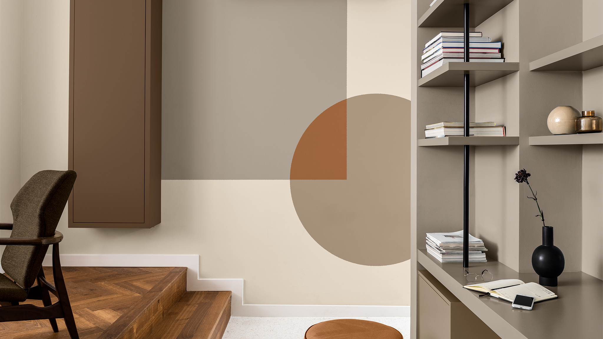 書房牆壁以各種大地色塗刷正方形和圓形 Dulux_CF21_Color_of_the_Year_Trust_colors_global_4